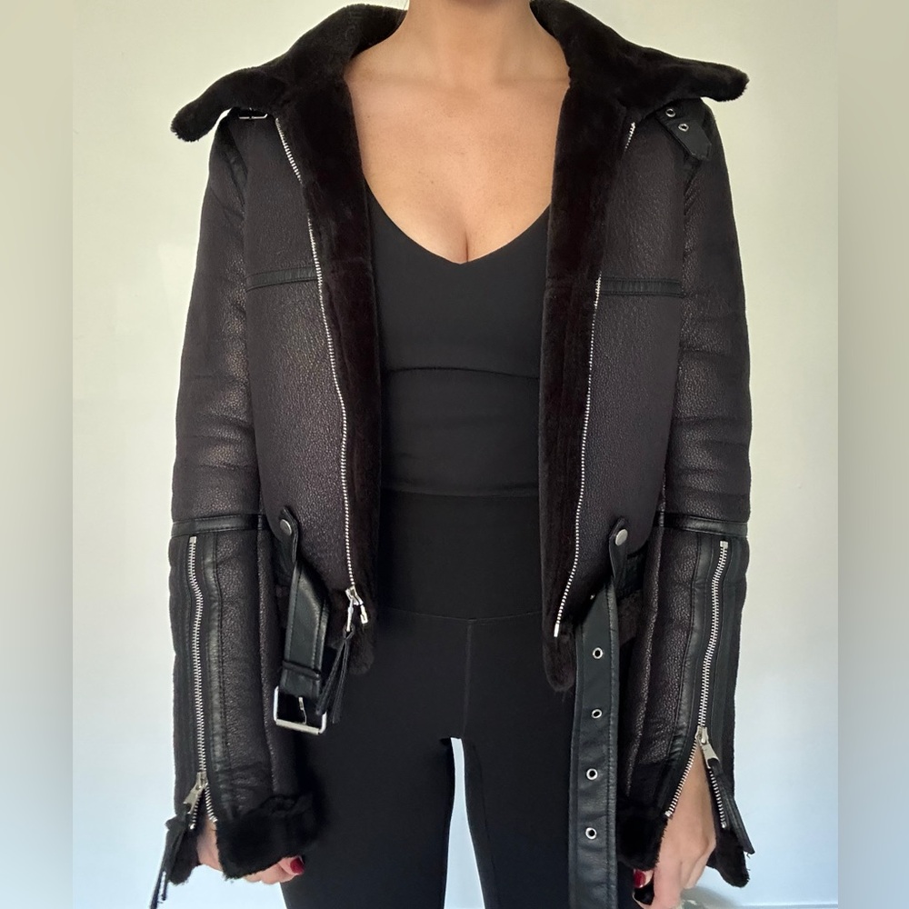 LOVE TOKEN | FAUX FUR MOTO JACKET WITH BUCKLES | BLACK